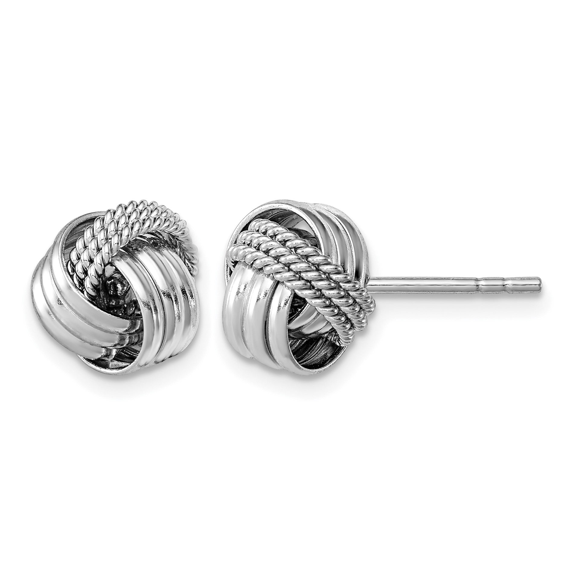 Sterling Silver Rhodium-plated Polished Twisted Knot Post Earrings