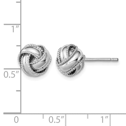 Sterling Silver Rhodium-plated Rope Edged Knot Post Earrings