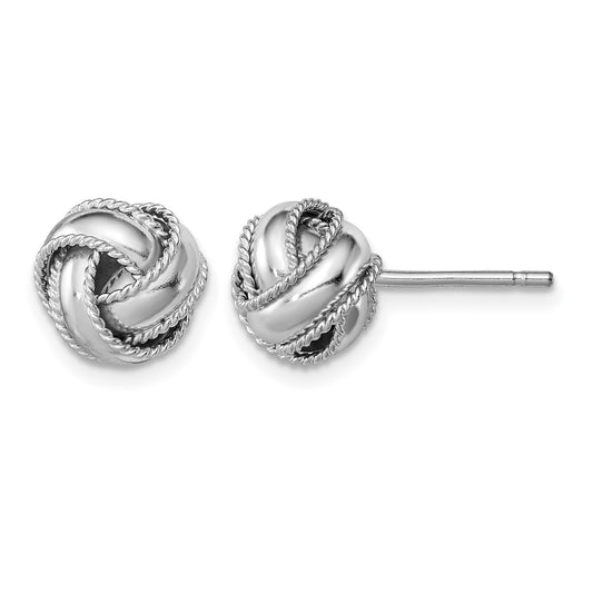 Sterling Silver Rhodium-plated Rope Edged Knot Post Earrings