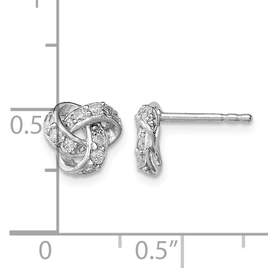 Sterling Silver Rhodium-plated Polished CZ Love Knot Post Earrings