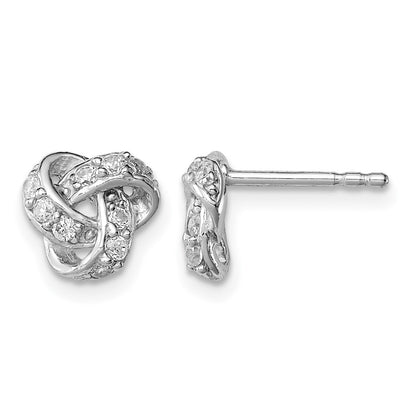 Sterling Silver Rhodium-plated Polished CZ Love Knot Post Earrings