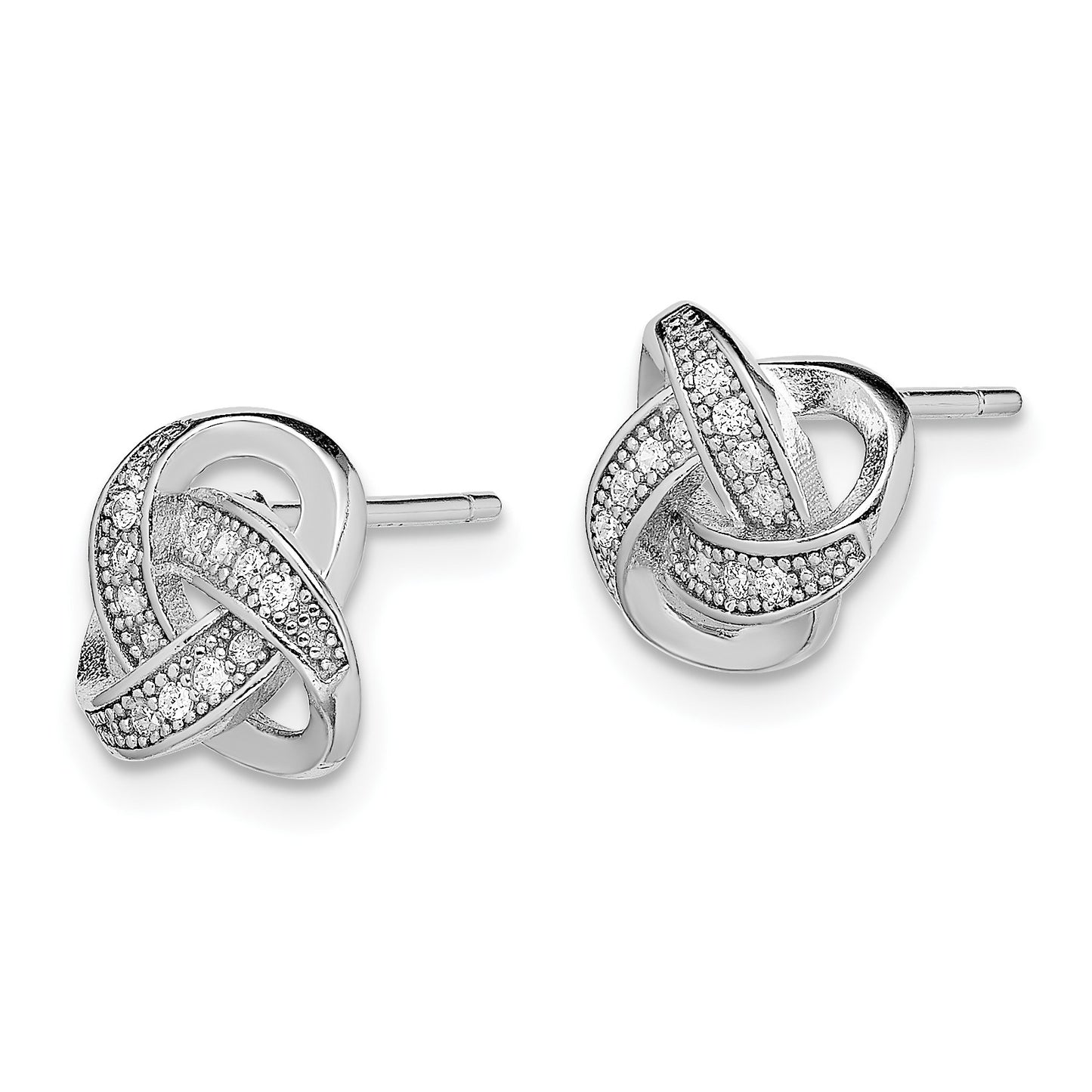 Sterling Silver Rhodium-plated CZ Micropav� Love Knot Post Earrings
