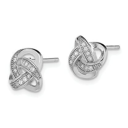 Sterling Silver Rhodium-plated CZ Micropav� Love Knot Post Earrings