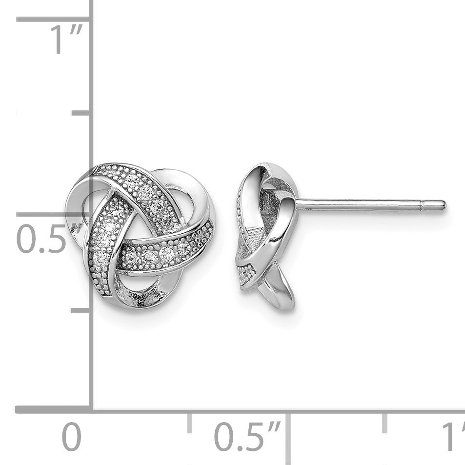 Sterling Silver Rhodium-plated CZ Micropav� Love Knot Post Earrings