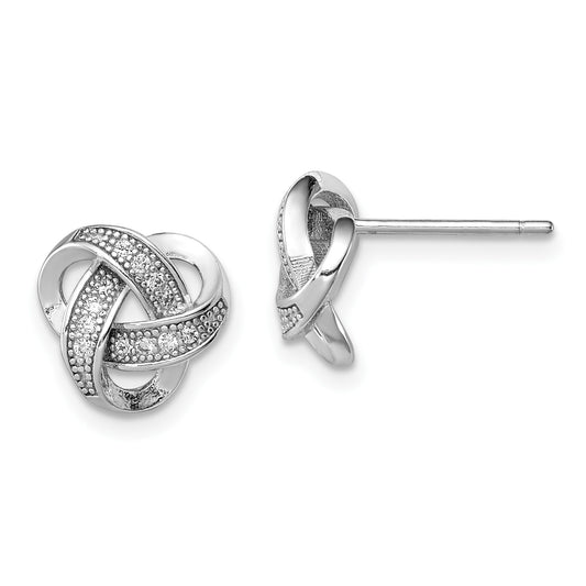 Sterling Silver Rhodium-plated CZ Micropav� Love Knot Post Earrings