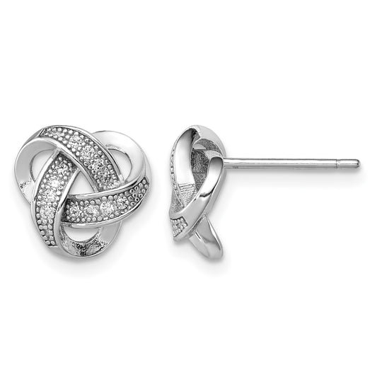 Sterling Silver Rhodium-plated CZ Micropav� Love Knot Post Earrings