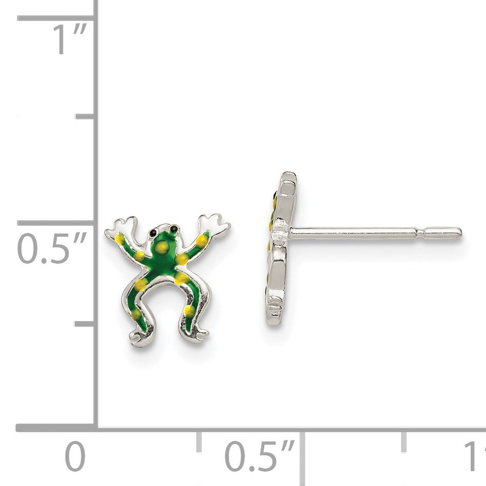 Sterling Silver Polished Enamel Frog Post Earrings