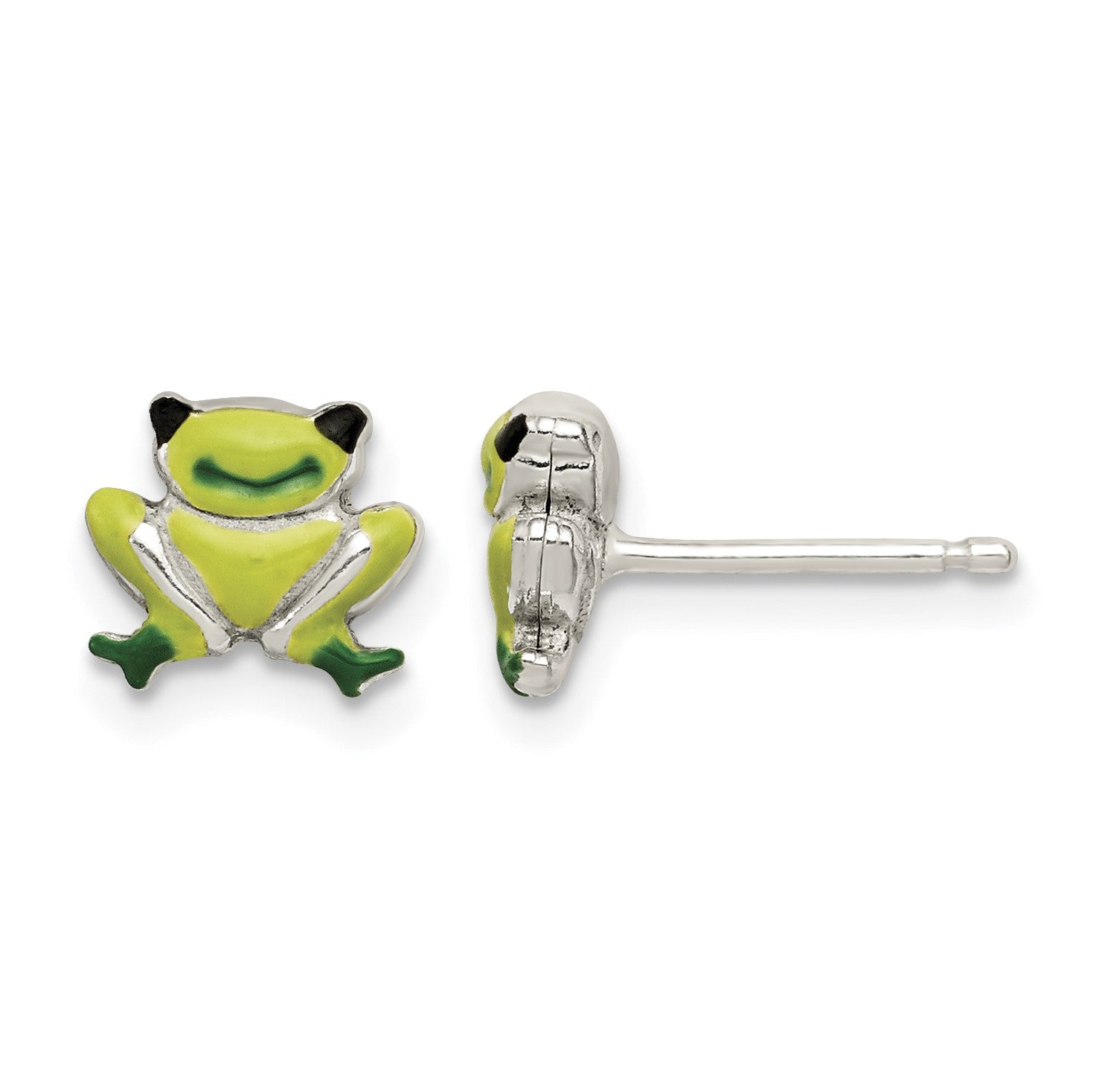 Sterling Silver Polished Enamel Frog Childs Post Earrings