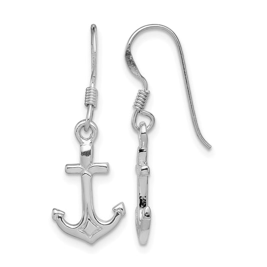 Sterling Silver Rhodium-plated Anchor Earrings