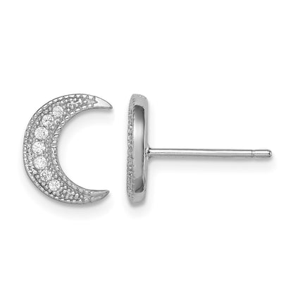 Sterling Silver Rhodium-plated CZ Crescent Moon Post Earrings