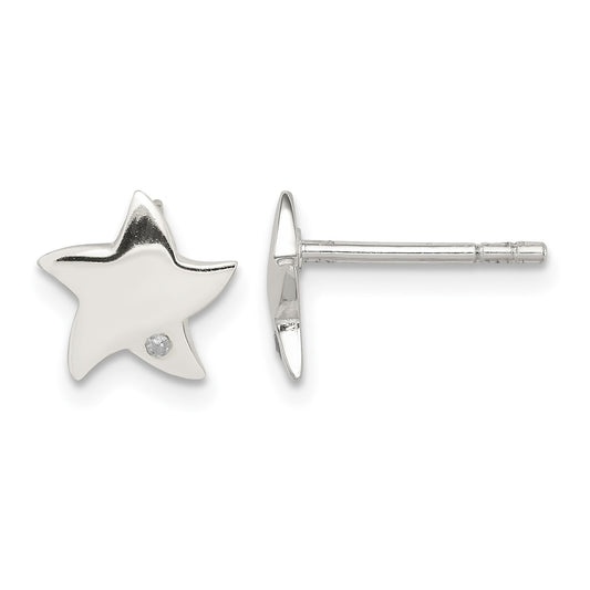 Sterling Silver Diamond Star Post Earrings