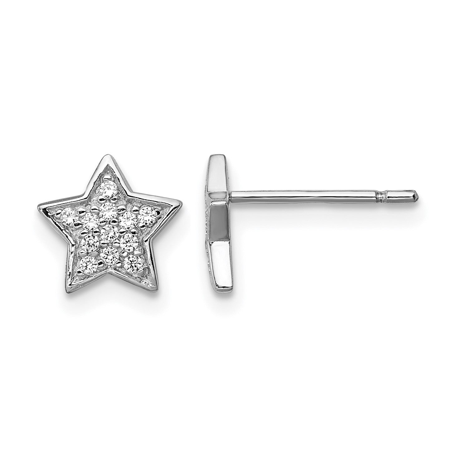 Sterling Silver Rhodium-plated CZ Star Post Earrings