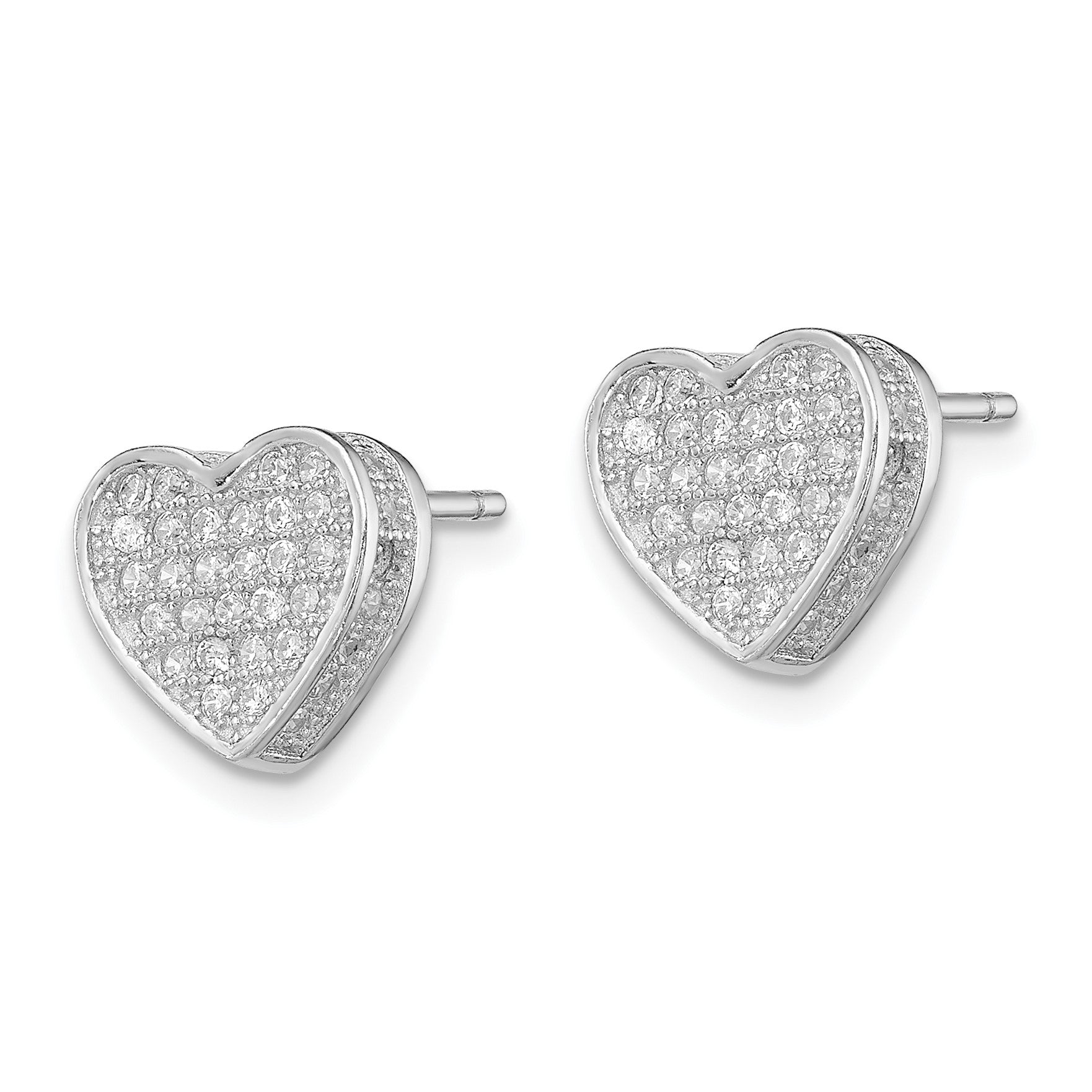 Sterling Silver Rhodium-plated CZ Micro pav� Heart Post Earrings