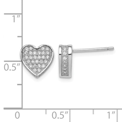 Sterling Silver Rhodium-plated CZ Micro pav� Heart Post Earrings