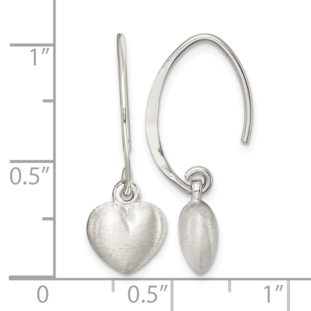 Sterling Silver Rhodium-plated Satin Heart Dangle Earrings
