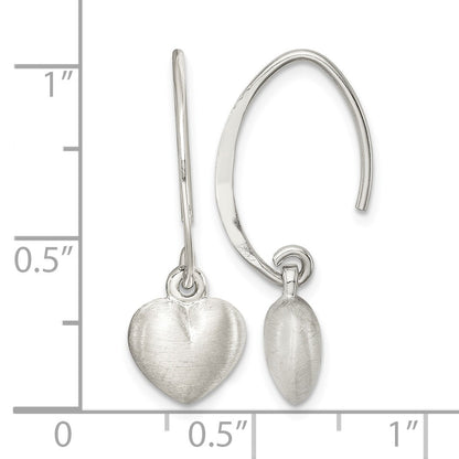 Sterling Silver Rhodium-plated Satin Heart Dangle Earrings