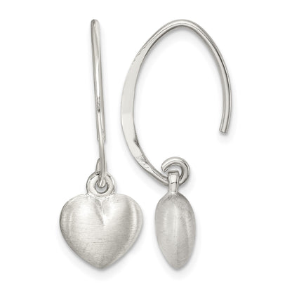 Sterling Silver Rhodium-plated Satin Heart Dangle Earrings
