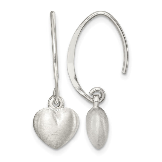 Sterling Silver Rhodium-plated Satin Heart Dangle Earrings