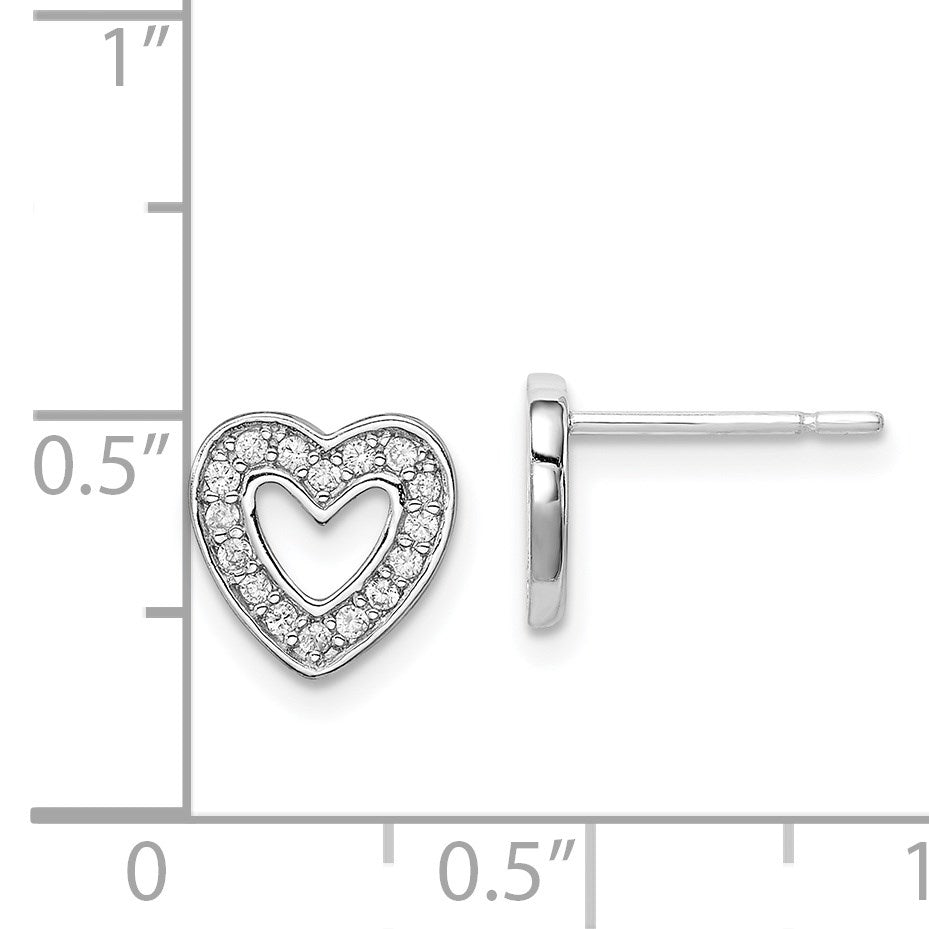 Sterling Silver Rhodium-plated CZ Heart Post Earrings