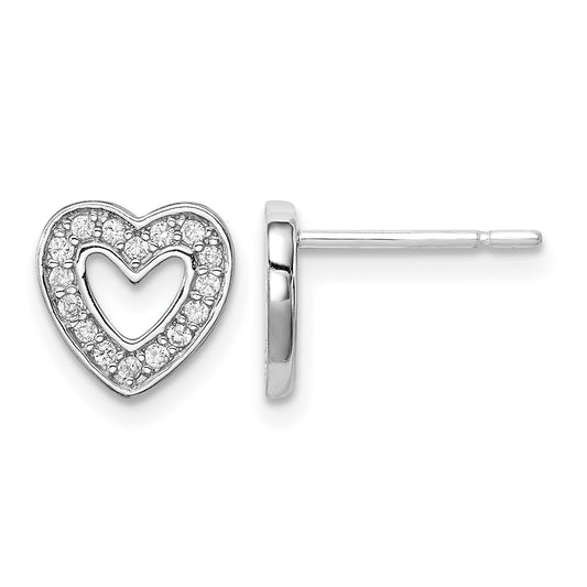 Sterling Silver Rhodium-plated CZ Heart Post Earrings