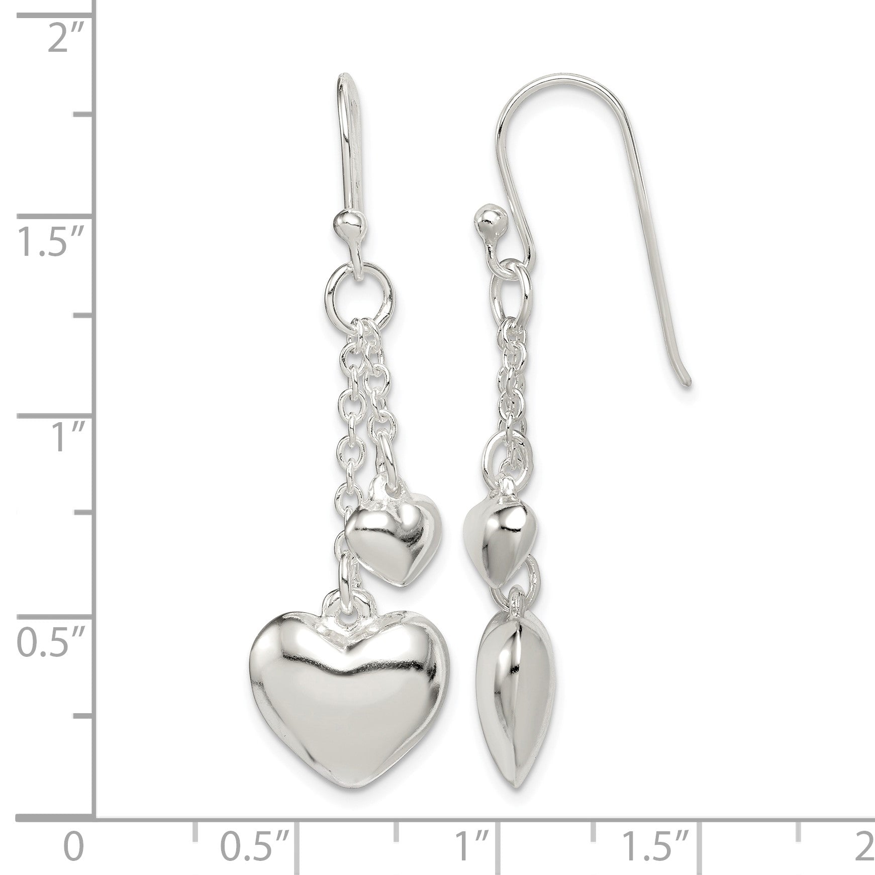 Sterling Silver Puffed Heart Shepherd Hook Earrings