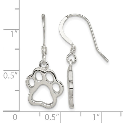 Sterling Silver Polished Paw Print Shepherd Hook Earrings