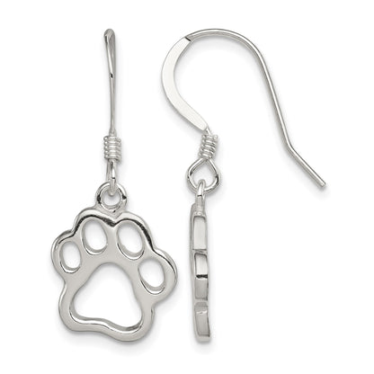 Sterling Silver Polished Paw Print Shepherd Hook Earrings
