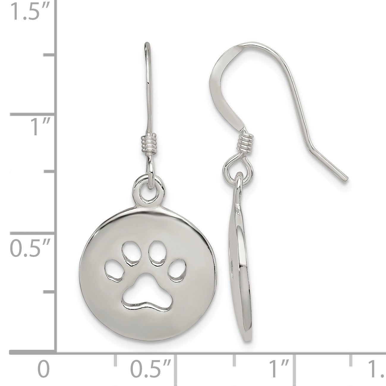 Sterling Silver Polished Paw Print Shepherd Hook Earrings