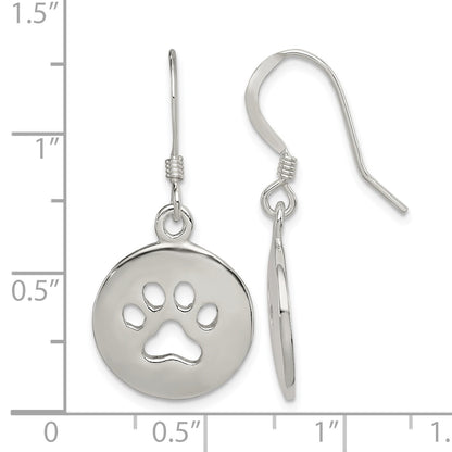 Sterling Silver Polished Paw Print Shepherd Hook Earrings