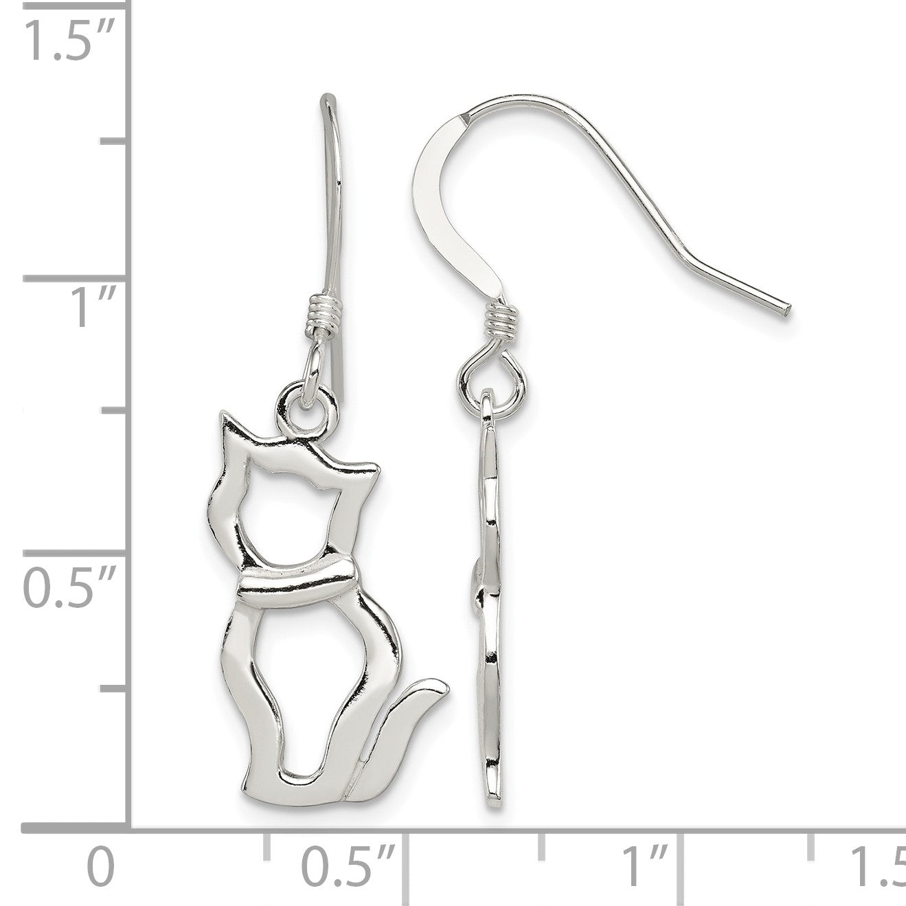 Sterling Silver Polished Cat Shepherd Hook Earrings