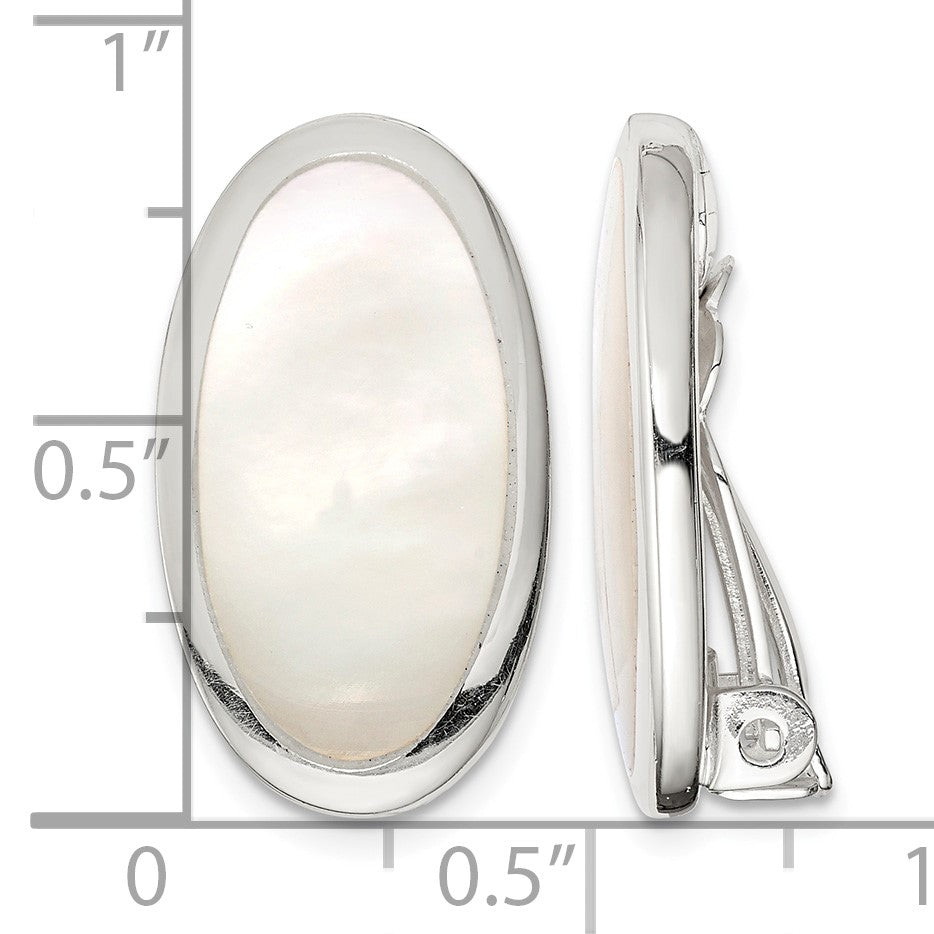Sterling Silver Rhodium-plated Polished Mother of Pearl Oval Non Pierced Earrings