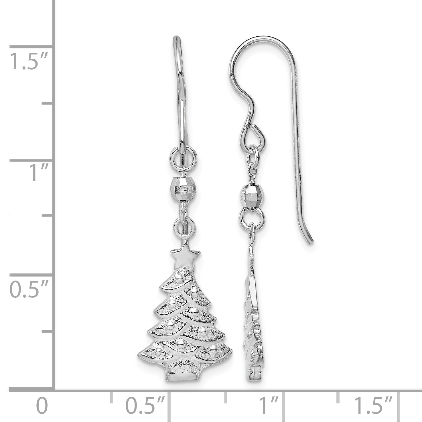Sterling Silver Rhodium Plated Christmas Tree Dangle Earrings