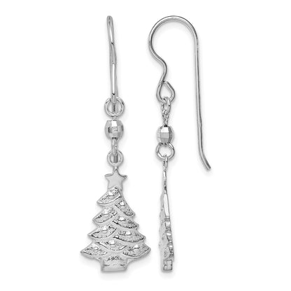Sterling Silver Rhodium Plated Christmas Tree Dangle Earrings