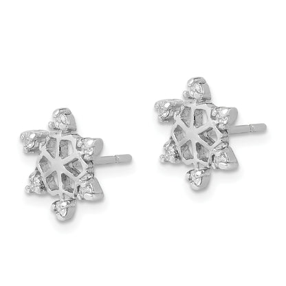Sterling Silver Rhodium-plated CZ Snowflake Post Earrings