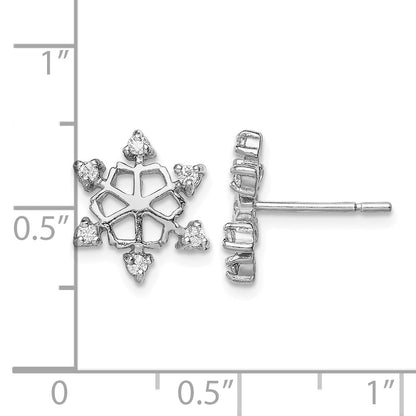 Sterling Silver Rhodium-plated CZ Snowflake Post Earrings