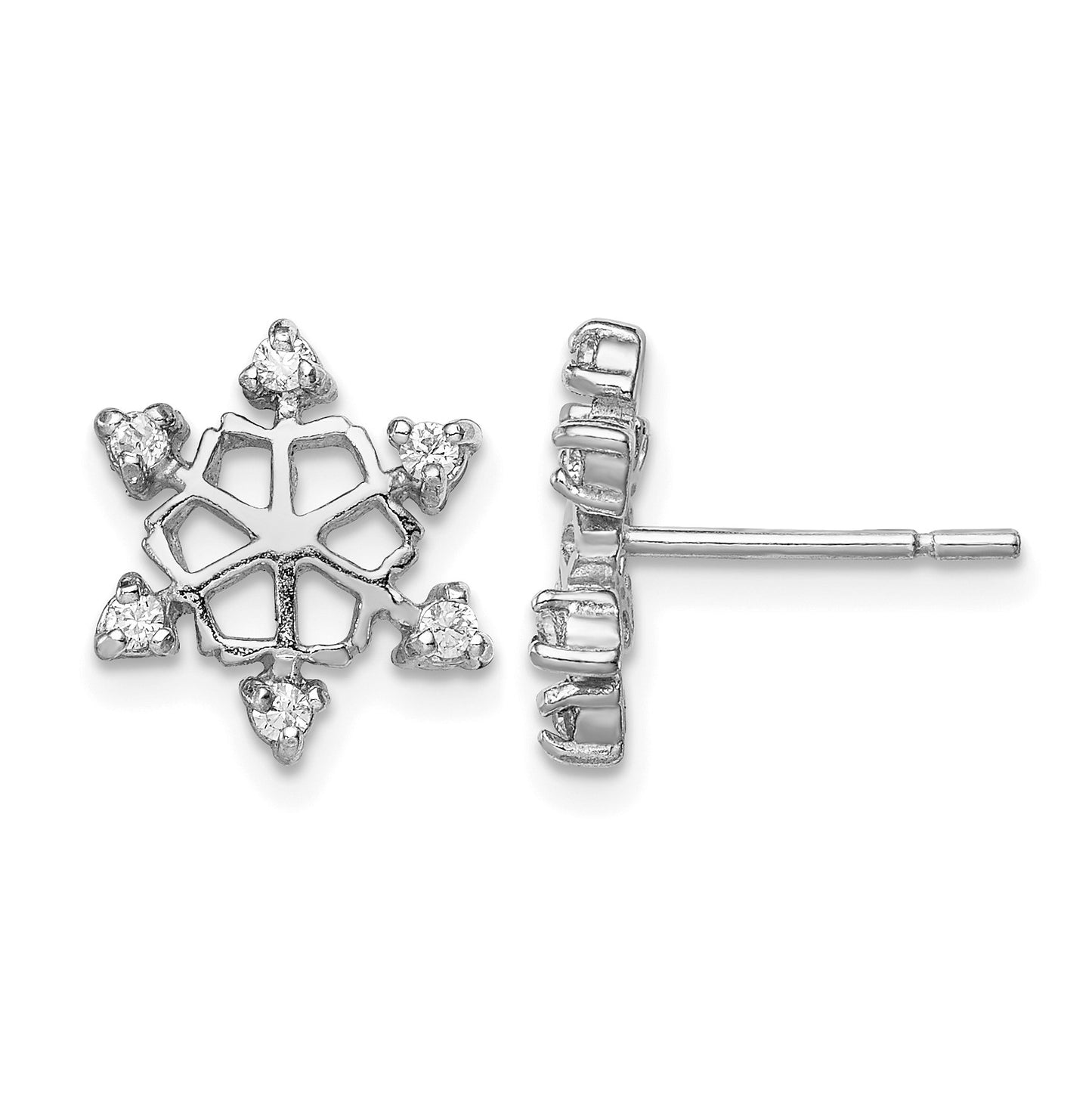 Sterling Silver Rhodium-plated CZ Snowflake Post Earrings