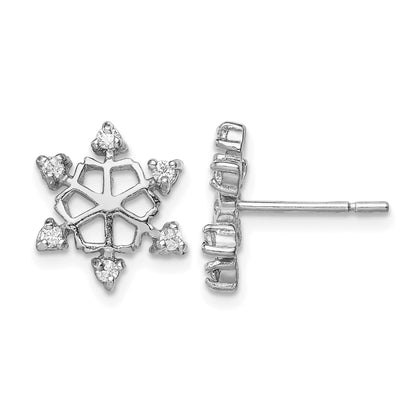 Sterling Silver Rhodium-plated CZ Snowflake Post Earrings