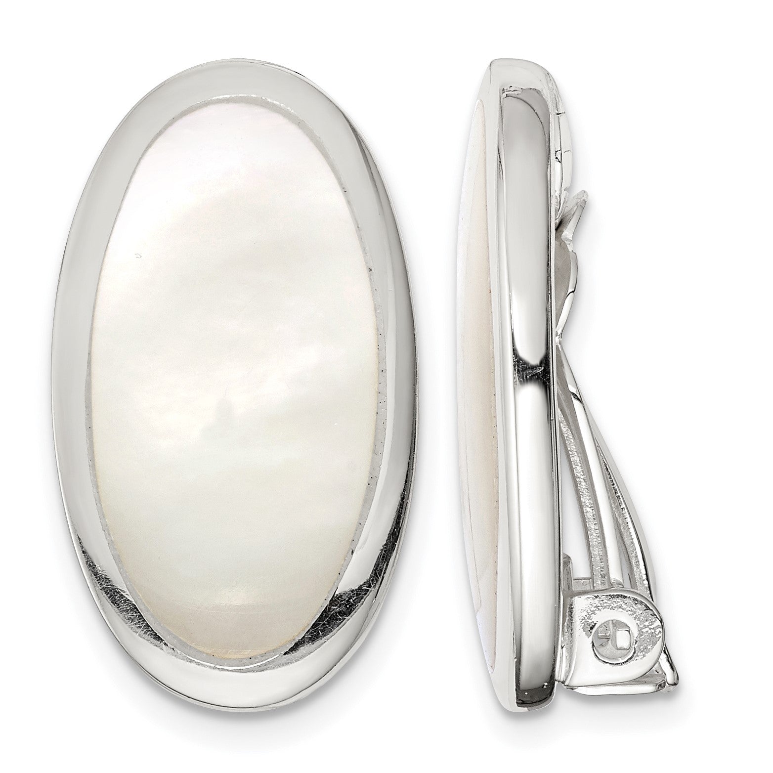 Sterling Silver Rhodium-plated Polished Mother of Pearl Oval Non Pierced Earrings
