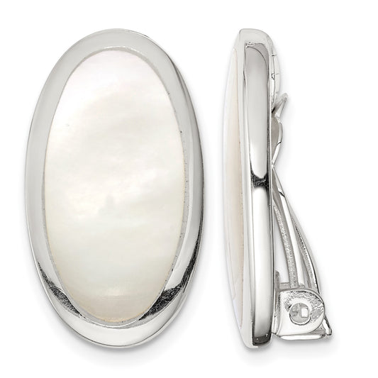 Sterling Silver Rhodium-plated Polished Mother of Pearl Oval Non Pierced Earrings
