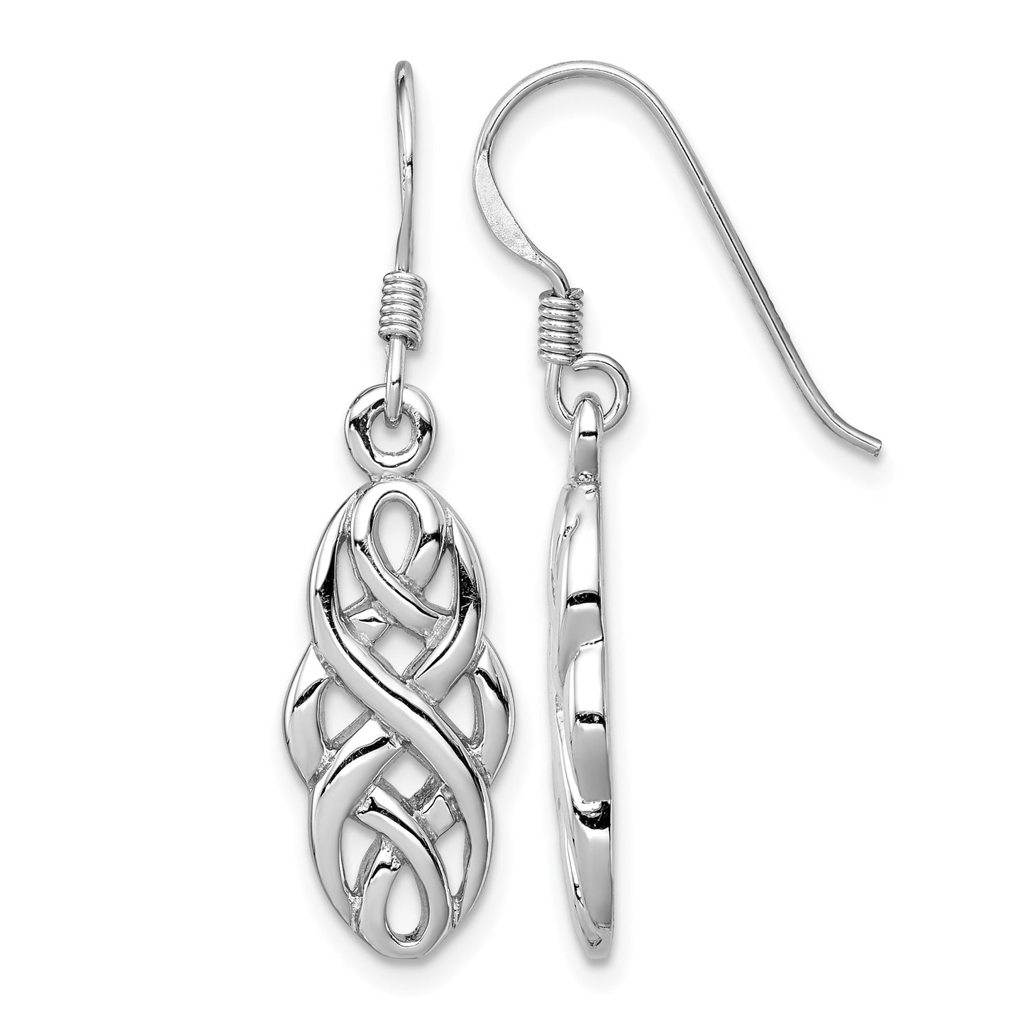 Sterling Silver Rhodium-plated Infinity Celtic Design Dangle Earrings