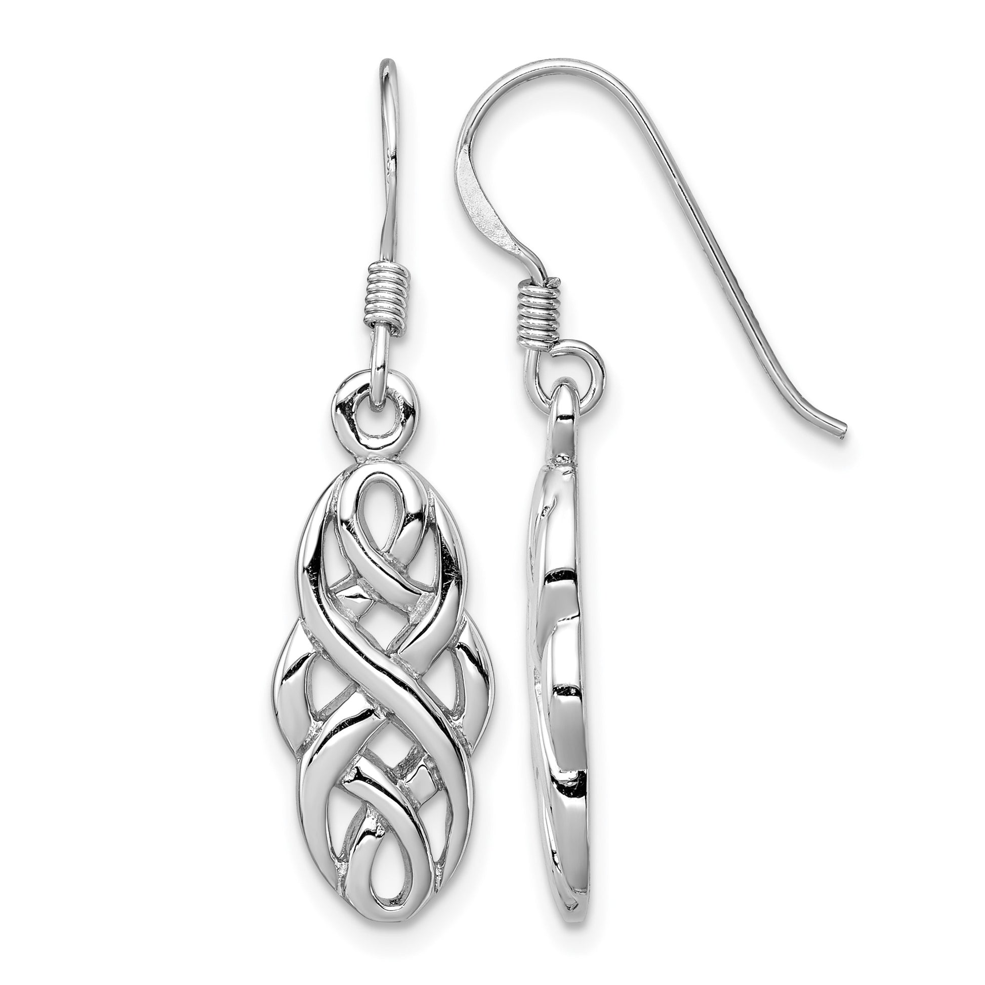 Sterling Silver Rhodium-plated Infinity Celtic Design Dangle Earrings
