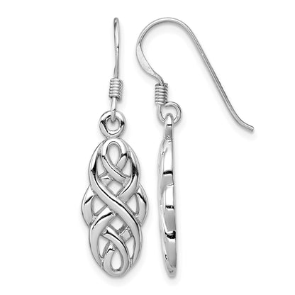 Sterling Silver Rhodium-plated Infinity Celtic Design Dangle Earrings