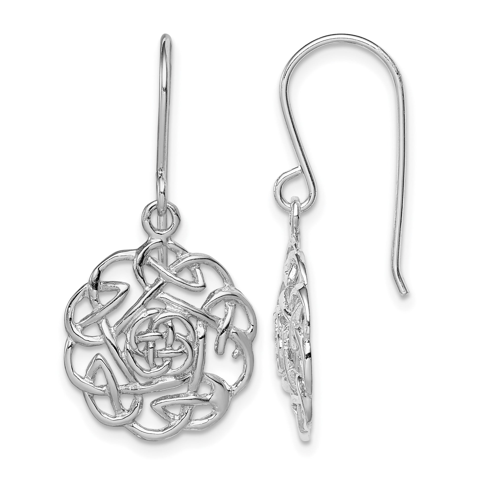 Sterling Silver RH-plated Polished Celtic Shepherd Hook Earrings