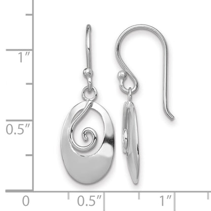 Sterling Silver Rhodium-plated Polished Swirl Oval Dangle Earrings