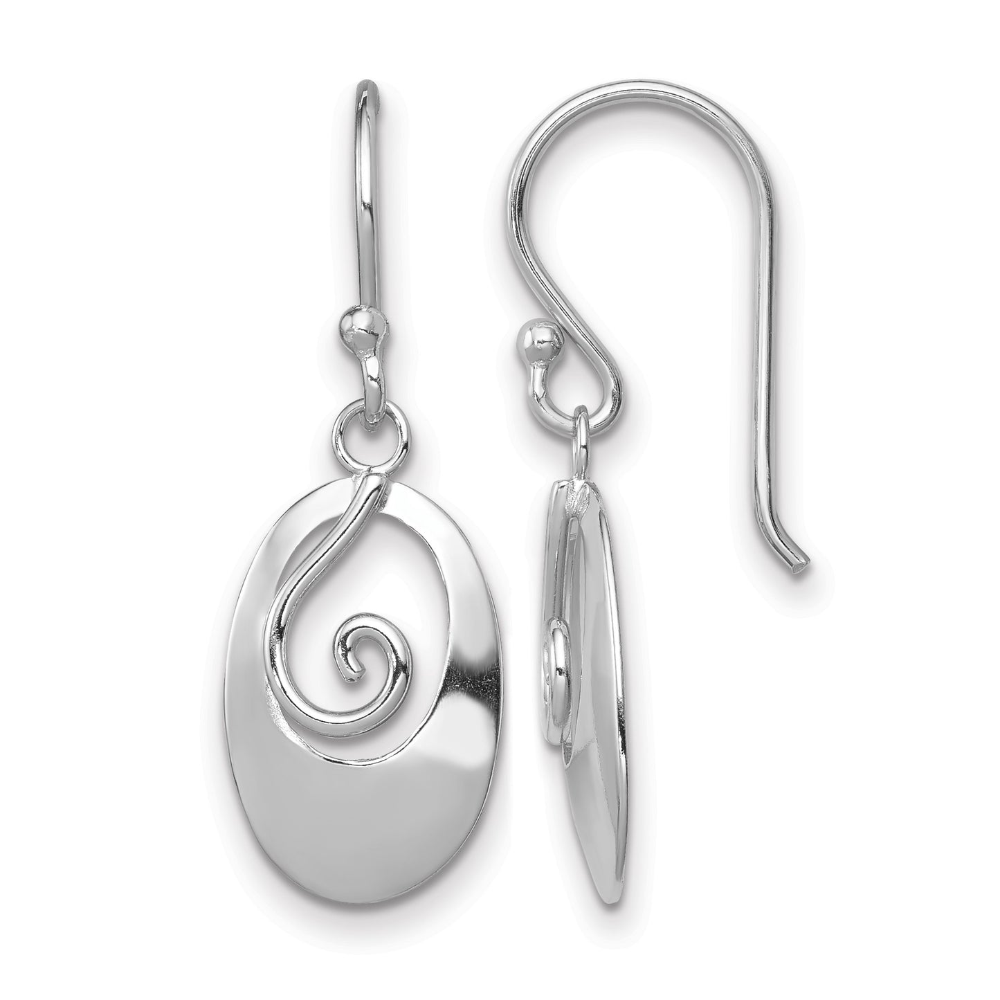 Sterling Silver Rhodium-plated Polished Swirl Oval Dangle Earrings