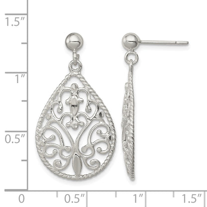 Sterling Silver Polished Twisted & Diamond-cut Teardrop Post Dangle Earring