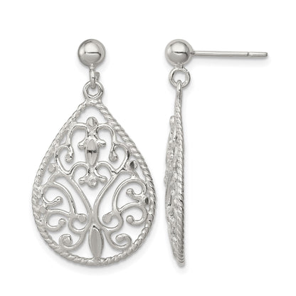 Sterling Silver Polished Twisted & Diamond-cut Teardrop Post Dangle Earring