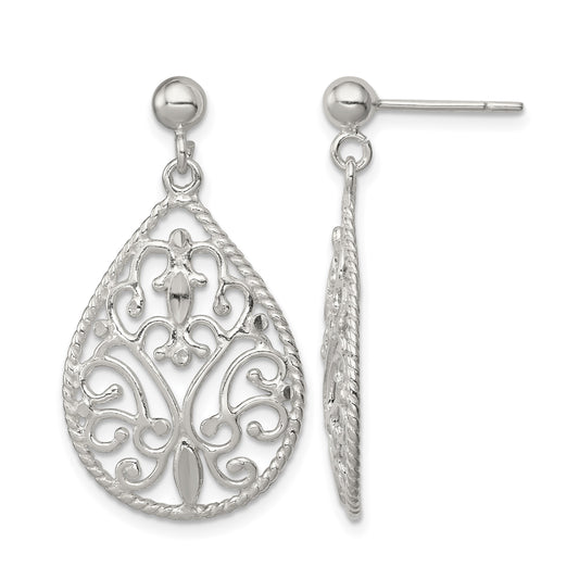 Sterling Silver Polished Twisted & Diamond-cut Teardrop Post Dangle Earring