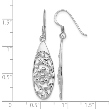 Sterling Silver Rhodium-plated Polished Fancy Flower Dangle Earrings