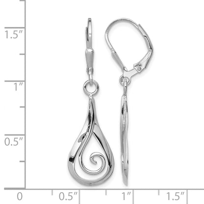 Sterling Silver Rhod-plated Polished Swirl Teardrop Dangle Leverback Earrin